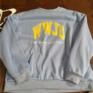 SHEIN Blue and Yellow WWJD Sweatshirt